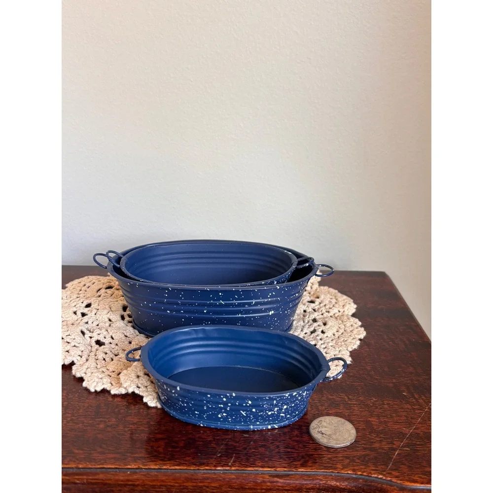Vintage Miniature blue Enamelware nesting stackable wash laundry bins